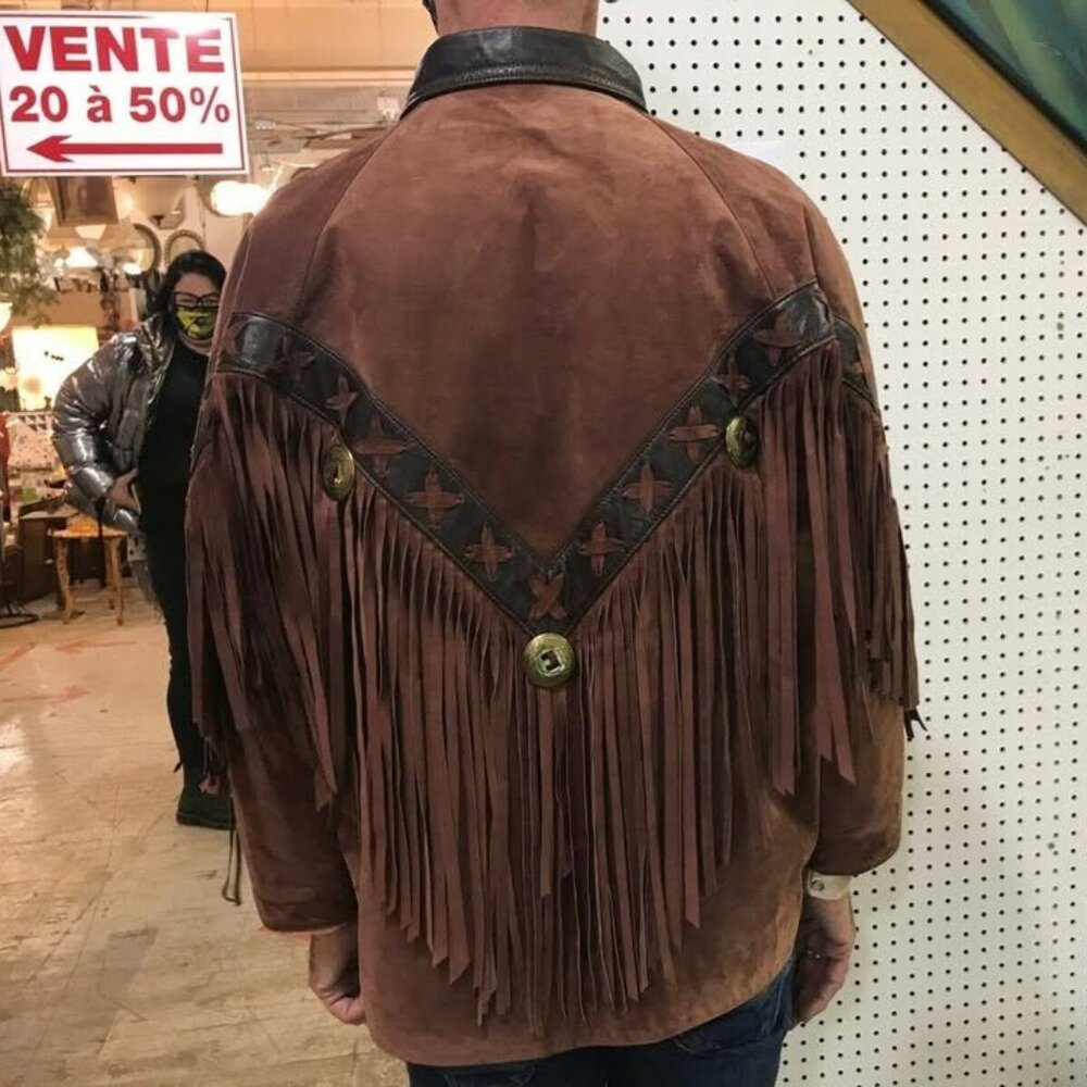 Vtg 1980 cowboy western burgundy leather suede fringed womens jacket sz medium